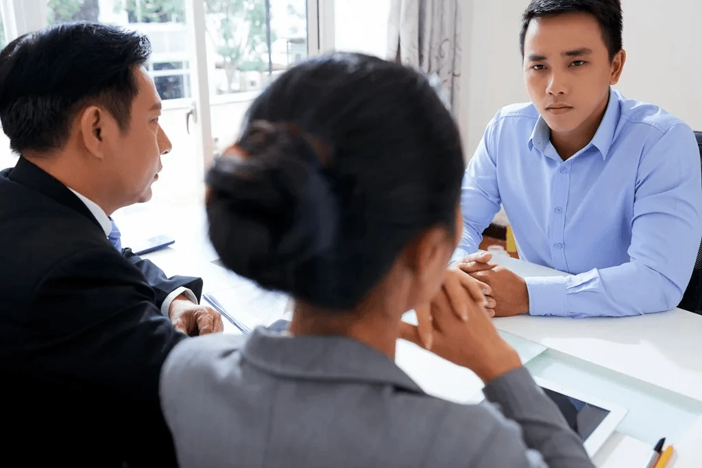 confident job applicant in an interview after researching tips on how to crush an interview